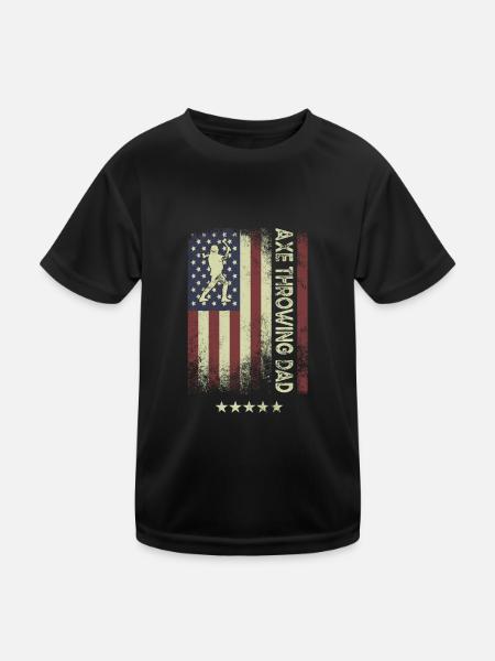 USA Amerikanische Flagge - Axt Werfender Vater - Kinder Funktions-T-Shirt - Schwarz - Vorne