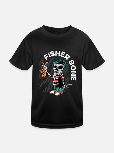 Fishing Bone Fishing Captain Gift - Kids Functional T-Shirt - black - Front