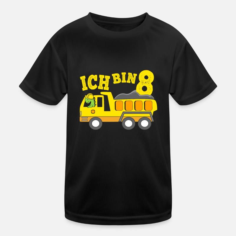 Geburtstagsgeschenk 8. Geburtstag Dino Kipplaster Kinder Funktions-T-Shirt
