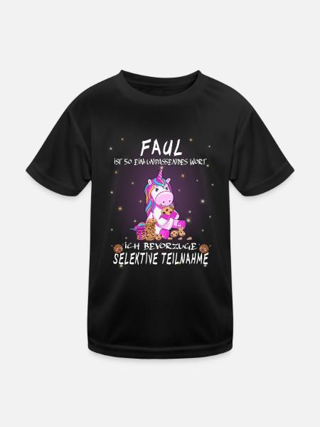 Faul ist ein unpassendes Wort - lustiges Einhorn - Kinder Funktions-T-Shirt - Schwarz - Vorne