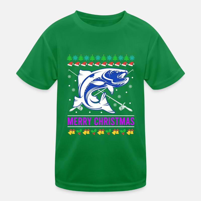 Merry Fishmas Ugly Christmas Fish Kids Functional T-Shirt