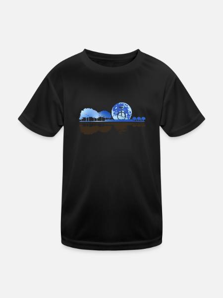 Gitarre Natur Mond Einrad Gitarrist Einradfahrer - Kinder Funktions-T-Shirt - Schwarz - Vorne