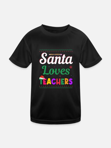 Santa Claus loves teacher Ugly Christmas - Kids Functional T-Shirt - black - Front