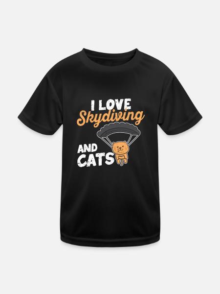 Funny Parachutists Kitten Parachute - Kids Functional T-Shirt - black - Front