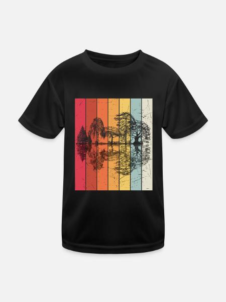 Wald Forrest Vintage Design Retro Natur Wanderer L - Kinder Funktions-T-Shirt - Schwarz - Vorne