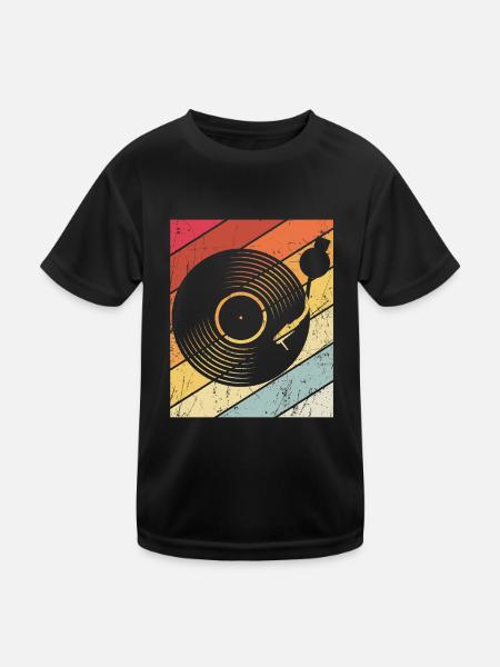 Vinly Plattenspieler Schallplatte 80s 90s Retro Sa - Kinder Funktions-T-Shirt - Schwarz - Vorne