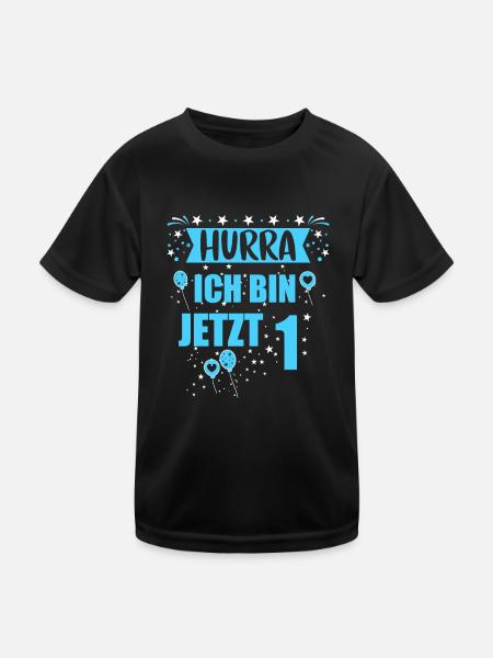 HURRA ICH BIN JETZT 1 - Kinder Funktions-T-Shirt - Schwarz - Vorne