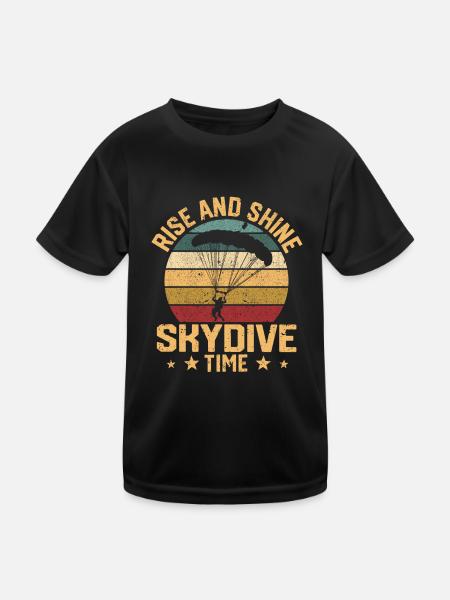 Funny Skydiving Lover Fallschirm Rise And Shine - Kinder Funktions-T-Shirt - Schwarz - Vorne