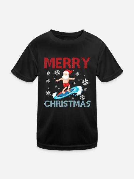 Frohe Weihnachten - Surfing Santa Claus - Kinder Funktions-T-Shirt - Schwarz - Vorne