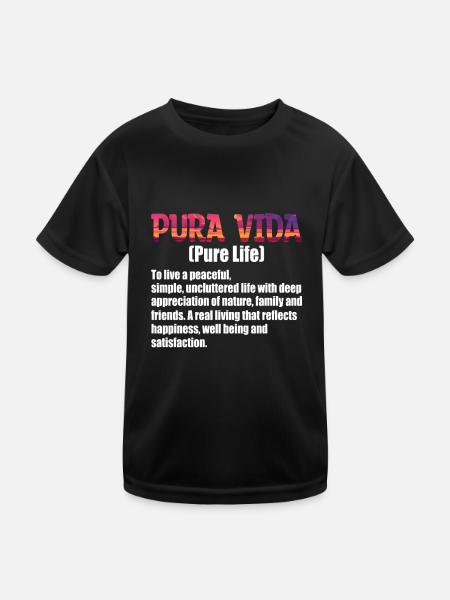 Pura Vida Definition Südamerika Souvenir Geschenk - Kinder Funktions-T-Shirt - Schwarz - Vorne