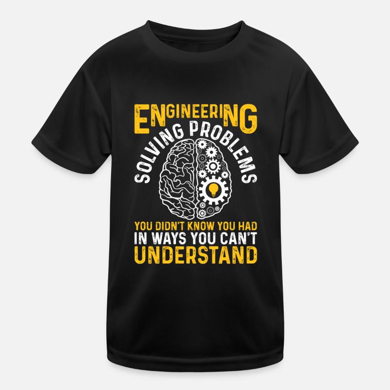 Funny Engineer Engineering Gear Brain Technician E - Kids Functional T-Shirt - black