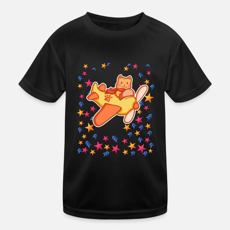 Katze Pilot im Sternenhimmel Kinder Funktions-T-Shirt
