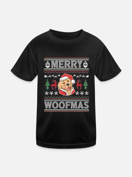 Golden Retriever Ugly Christmas Golden Dog Xmas - Kids Functional T-Shirt - black - Front