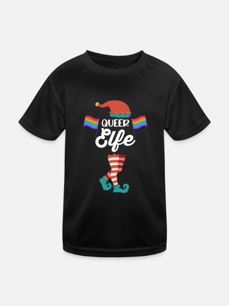 Weinachten Weihnachtself LGBTQ Queer Elfe Elfen - Kinder Funktions-T-Shirt - Schwarz - Vorne