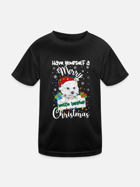 Westie Christmas Golden Dog Gift - Kids Functional T-Shirt - black - Front