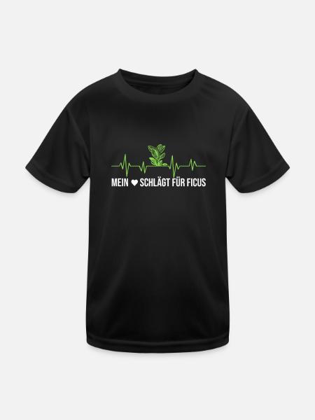 Mein Herz schlägt für Ficus Herzschlag Pflanze - Kinder Funktions-T-Shirt - Schwarz - Vorne