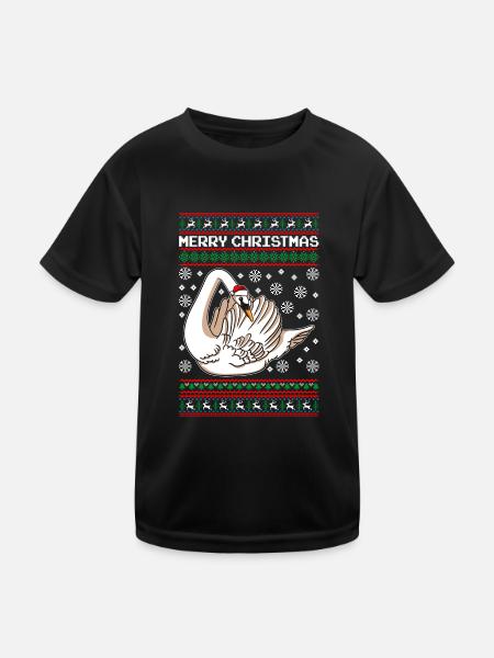 Schwan Ugly Christmas - Kinder Funktions-T-Shirt - Schwarz - Vorne