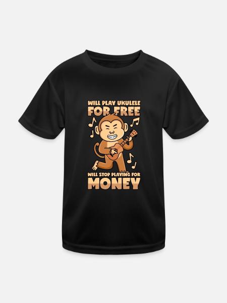 Monkey plays ukulele for free - Kids Functional T-Shirt - black - Front