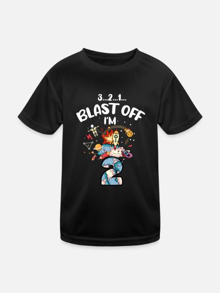 Blast Off Ich Bin2 Jahre Alt, 2. Geburtstag - Kinder Funktions-T-Shirt - Schwarz - Vorne
