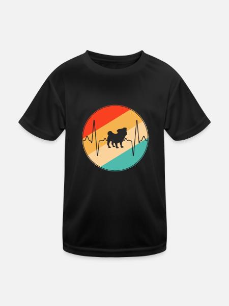 Mops Retro Herzschlag - Kinder Funktions-T-Shirt - Schwarz - Vorne