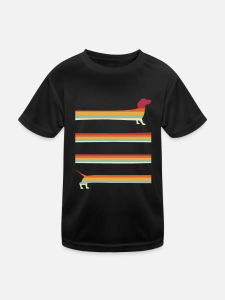 Langer Wiener Hund Retro Dackel - Kinder Funktions-T-Shirt - Schwarz - Vorne