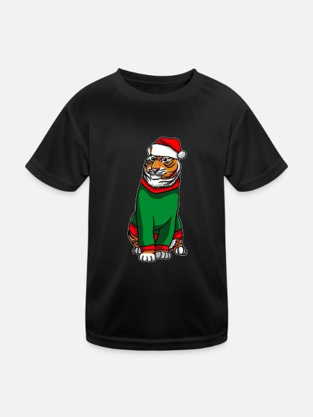 Tigre avec pull de Noël - T-shirt sport Enfant - noir - Devant