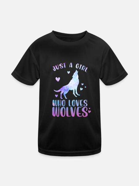Just A Girl Who Loves Wolves - Kinder Funktions-T-Shirt - Schwarz - Vorne