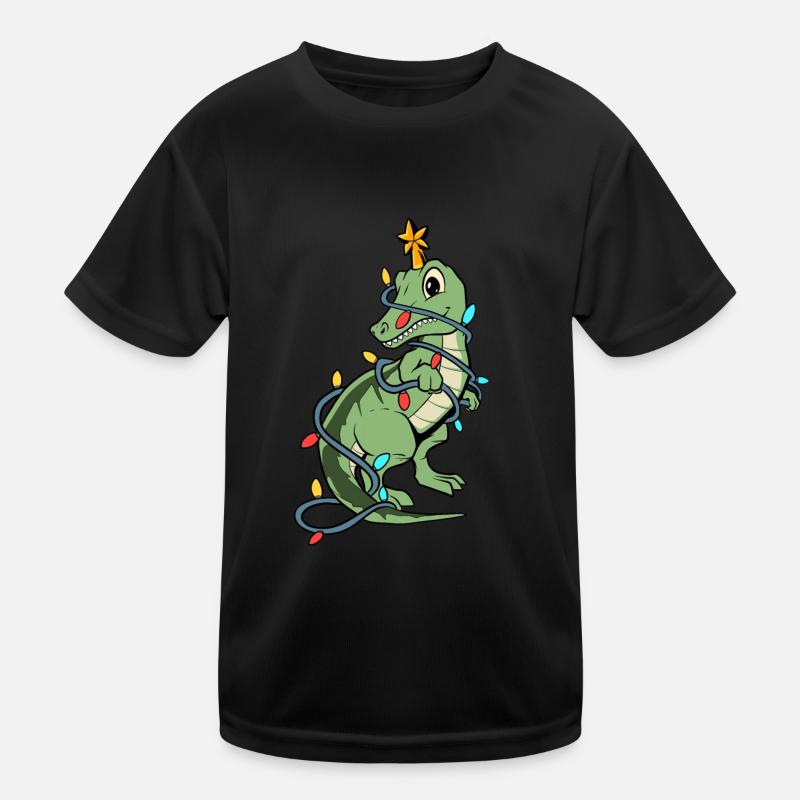 Cute T-Rex dinosaur as a Christmas tree Kids Functional T-Shirt