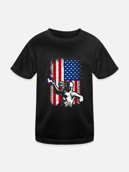 Usa American flag handball 4th of july - Kinder Funktions-T-Shirt - Schwarz - Vorne