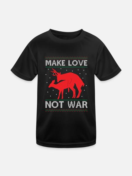 Deer Couple Reindeer - Make Love Not War - Ugly Ch - Kinder Funktions-T-Shirt - Schwarz - Vorne