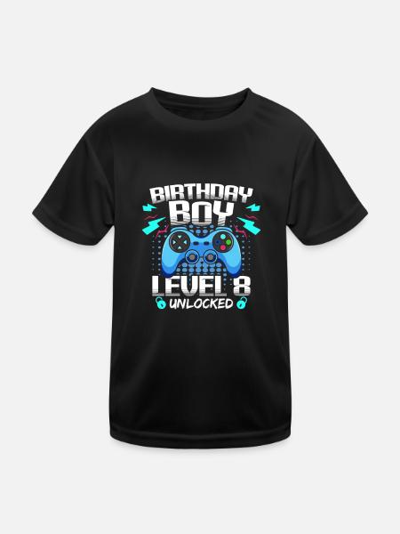 Geburtstagskind Level 8 freigeschaltet Gaming - Kinder Funktions-T-Shirt - Schwarz - Vorne