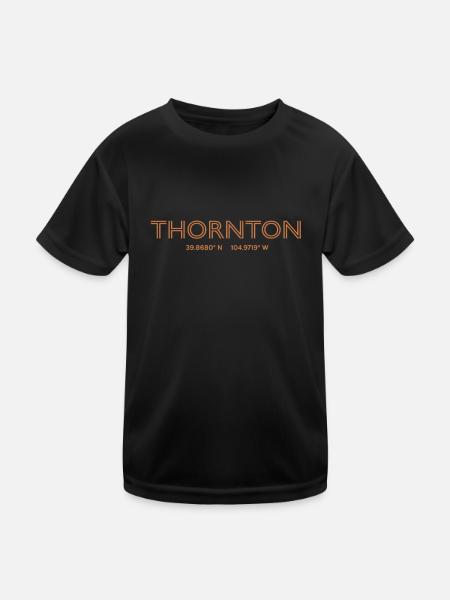 USA Stadt Koordinaten - Thornton - Kinder Funktions-T-Shirt - Schwarz - Vorne