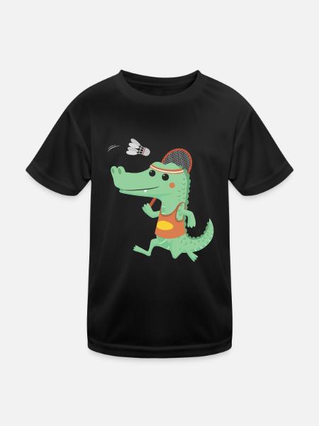 Funny Alligator Playing Badminton For Badminton Lo - Kinder Funktions-T-Shirt - Schwarz - Vorne