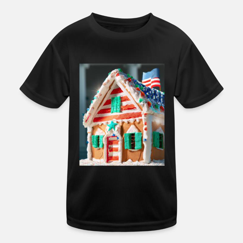 American Christmas Gingerbread House with US Kids Functional T-Shirt