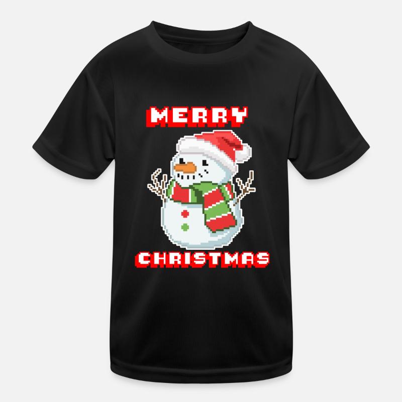 Merry Christmas I Xmas I 8 Bit Pixelated Snowman Kinder Funktions-T-Shirt