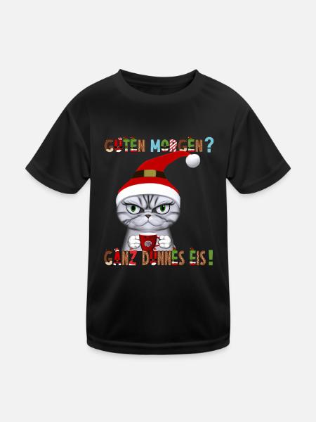 Ganz Dünnes Eis Morgenmuffel Katze Kaffee - Kinder Funktions-T-Shirt - Schwarz - Vorne