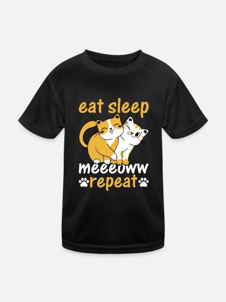 Cat Owner I Eat Sleep Meeeoww Repeat I Cat Lover - Kinder Funktions-T-Shirt - Schwarz - Vorne
