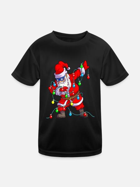 Christmas Lights Dabbing Santa - Kids Functional T-Shirt - black - Front