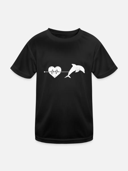 Delfin Herzschlag - Kinder Funktions-T-Shirt - Schwarz - Vorne