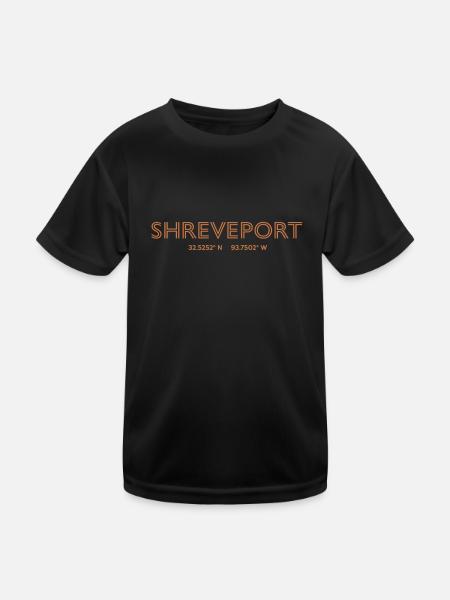USA Stadt Koordinaten - Shreveport - Kinder Funktions-T-Shirt - Schwarz - Vorne