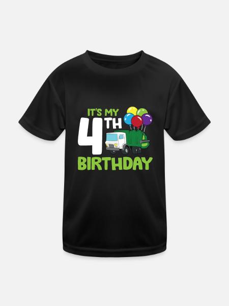 It's My 4th Birthday Garbage Truck 4th Birthday - Kids Functional T-Shirt - black - Front