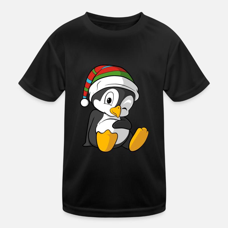 Drôle de pingouin avec chapeau d’hiver T-shirt sport Enfant