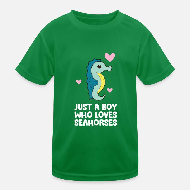 Nur ein Junge, der Seepferdchen liebt Kinder Funktions-T-Shirt