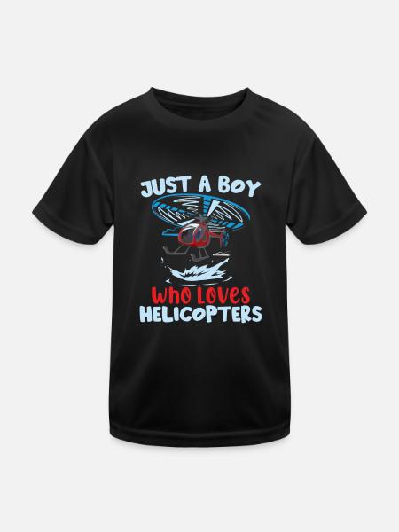 Junge Hubschrauberpilot - Kinder Funktions-T-Shirt - Schwarz - Vorne