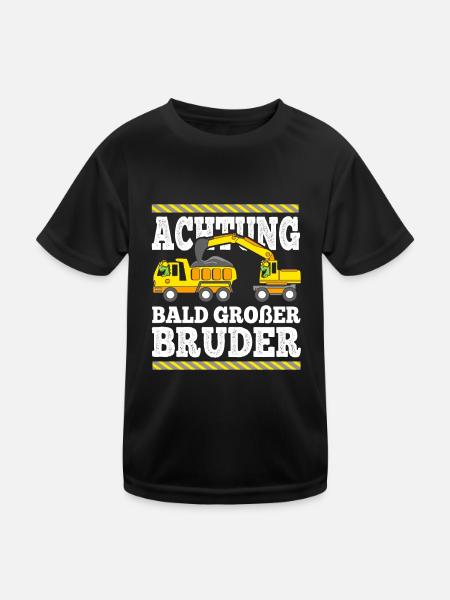 Großer Bruder Dino & Baustelle Kind Nachwuchs - Kinder Funktions-T-Shirt - Schwarz - Vorne