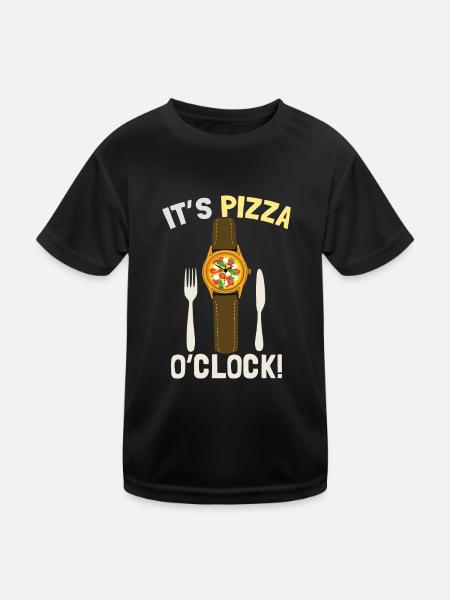 Es ist Pizza O'Clock - Kinder Funktions-T-Shirt - Schwarz - Vorne
