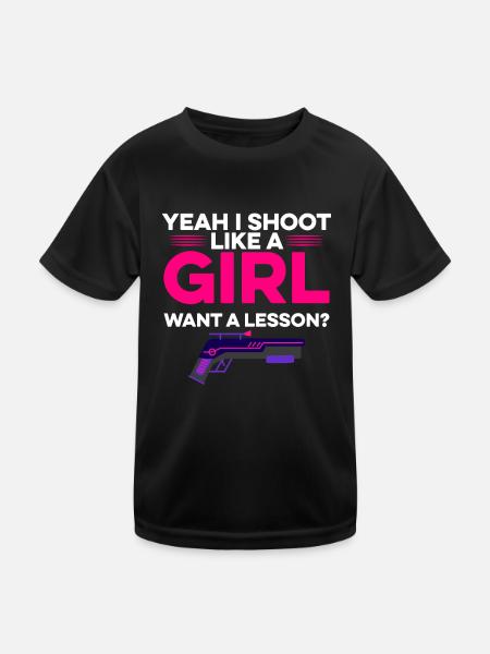 Yeah I Shoot Like A Girl Want A Lesson? Lasertag P - Kinder Funktions-T-Shirt - Schwarz - Vorne
