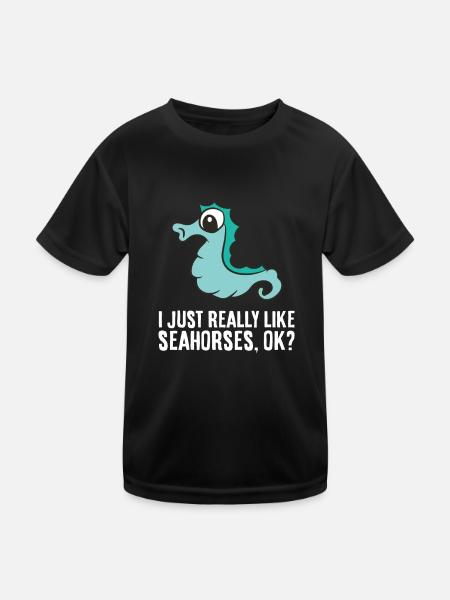 Ich mag Seepferdchen einfach sehr, ok, süßes - Kinder Funktions-T-Shirt - Schwarz - Vorne