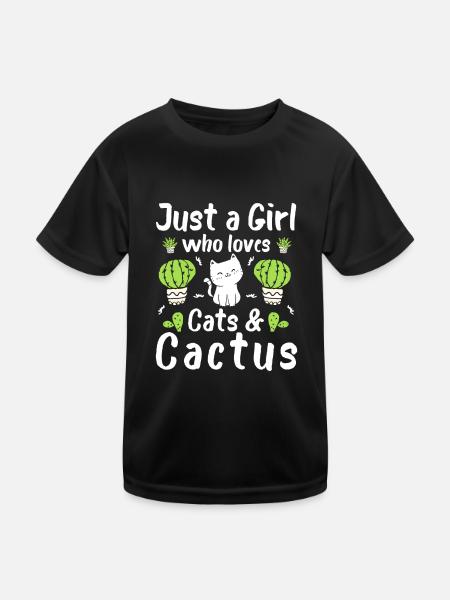 Just A Girl Who Loves Cats and Cactus Katze Kaktus - Kinder Funktions-T-Shirt - Schwarz - Vorne