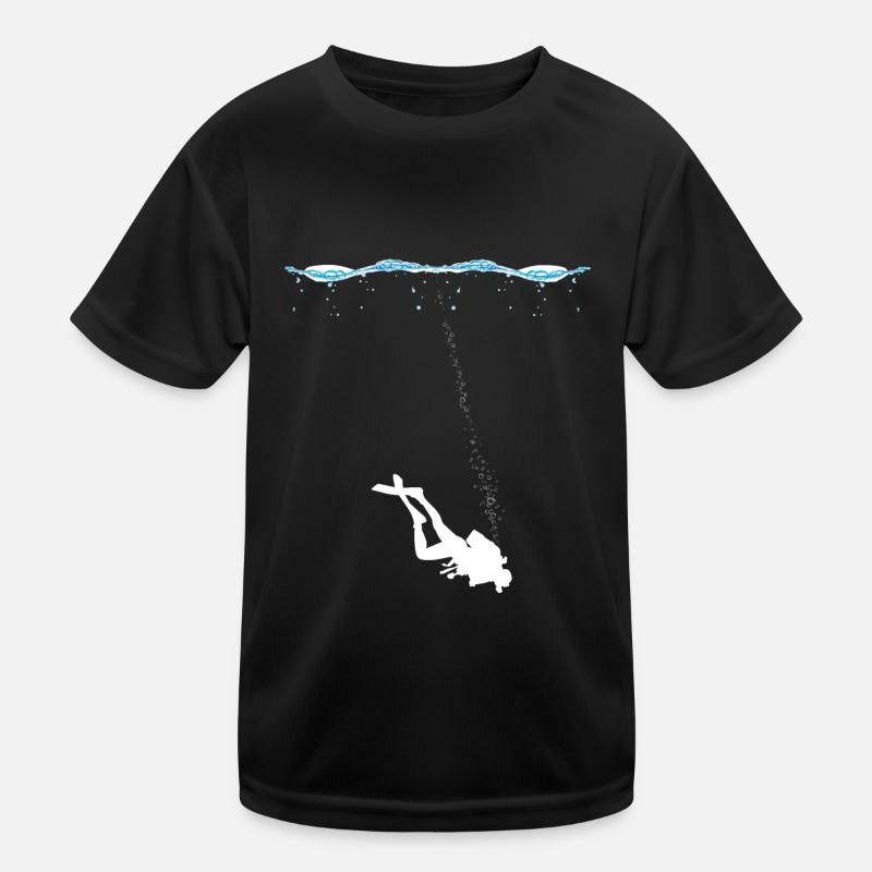 Scuba Taucher unter Wasser mit Luftblasen Kinder Funktions-T-Shirt